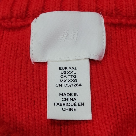 H&M XXL Crew Neck Bright Red Wool Blend Cable Knit Cropped Sweater - Picture 8 of 8